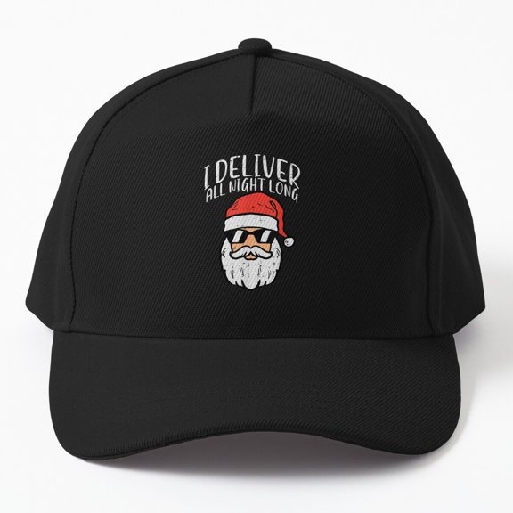 Santa I Deliver All Night Baseball Cap, Naughty Christmas Xmas Quote, Holiday Gift Hat