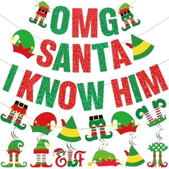 Santa I Know Him Banner The Banner for Christmas Party Decorations Elf Funny Decorations Christmas (Red)
