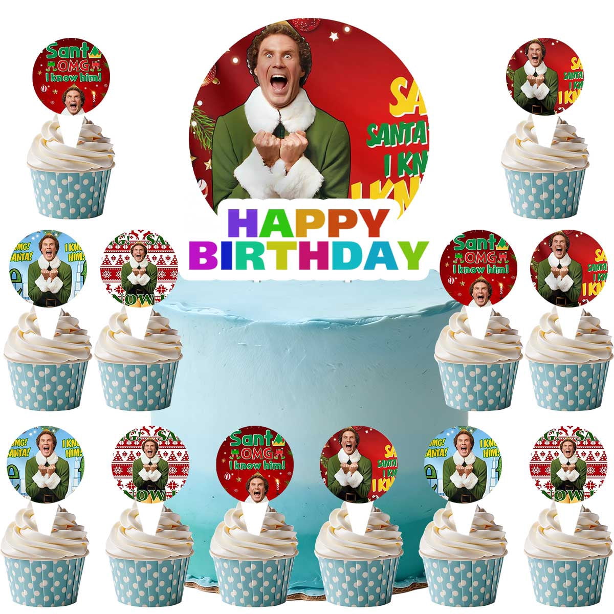 Santa I Know Him Christmas Elf Cake Topper CupcakeS Set Birthday Party ...