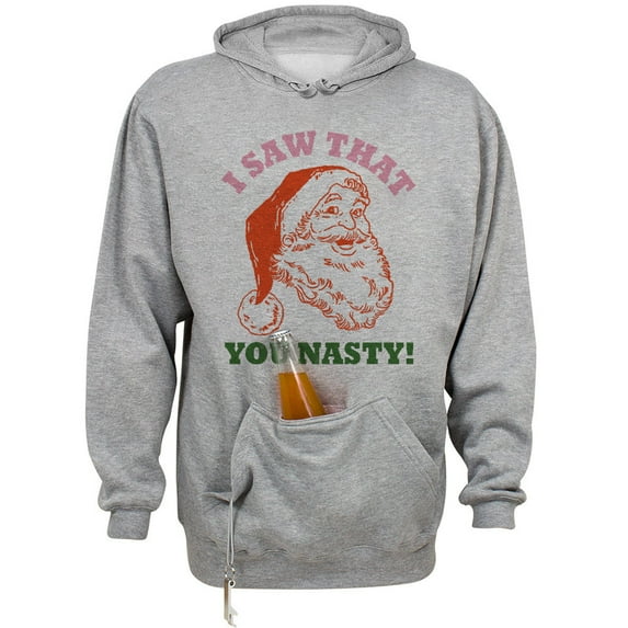 Santa I Saw That You Nasty Beer Holder Tailgate Hoodie Sweatshirt Unisex Large Oxford