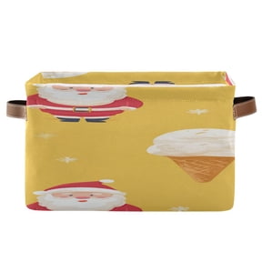 Santa Ice Cream Cone Snowflake Christmas Cartoon Square Storage Bins with Handles Collapsible Containing Box 1 Pack