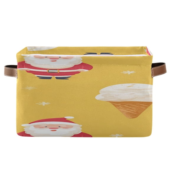 Santa Ice Cream Cone Snowflake Christmas Cartoon Square Storage Bins with Handles Collapsible Containing Box 1 Pack