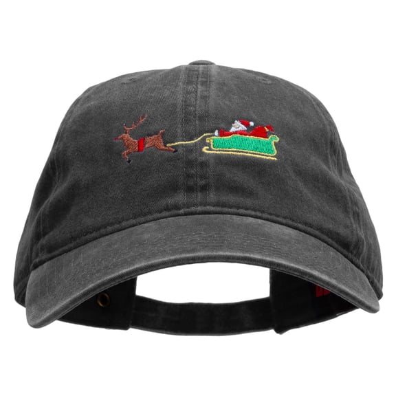 Santa In Transit Embroidered Washed Cotton Brass Buckle Cap - Black OSFM