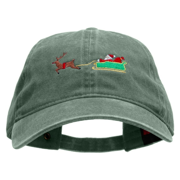 Santa In Transit Embroidered Washed Cotton Brass Buckle Cap - Dk Green OSFM