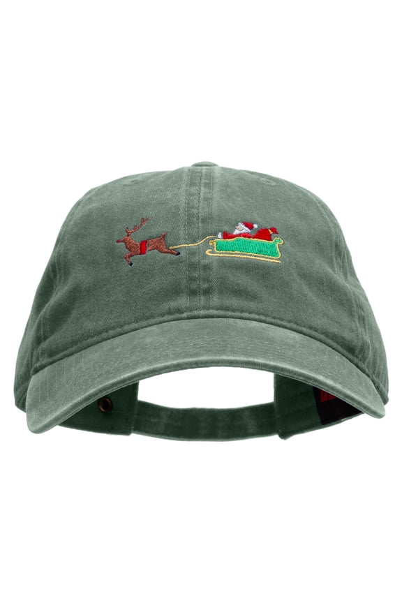 Santa In Transit Embroidered Washed Cotton Brass Buckle Cap - Dk Green OSFM