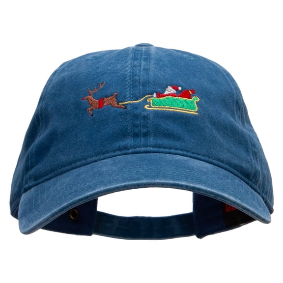 Santa In Transit Embroidered Washed Cotton Brass Buckle Cap - Navy OSFM