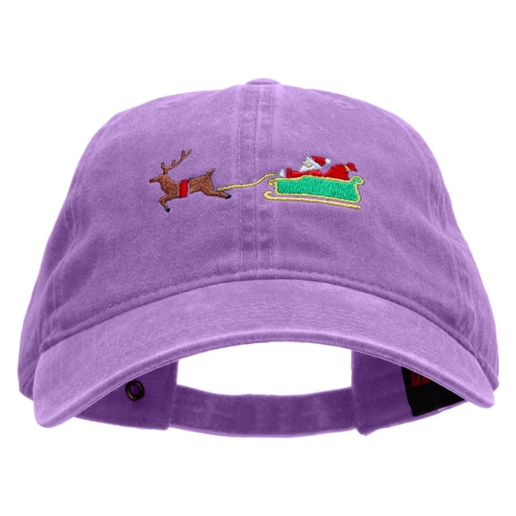 Santa In Transit Embroidered Washed Cotton Brass Buckle Cap - Purple OSFM