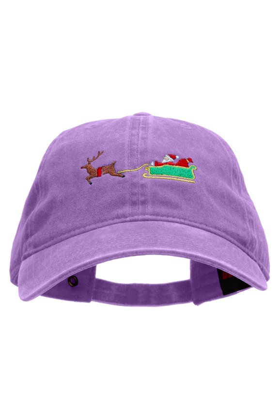 Santa In Transit Embroidered Washed Cotton Brass Buckle Cap - Purple OSFM