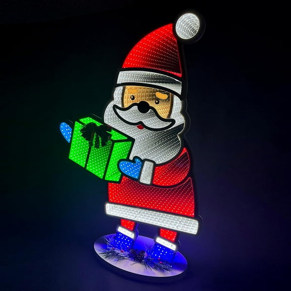 Santa Infinity Mirror Light with Stand - LED Christmas Decoration - USB-Powered - Santa Claus 3D LED Infinity Light - Indoor Seasonal Holiday Decor for Windows or Tables - 16" x 24"