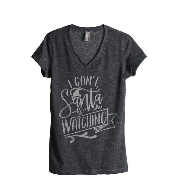 Santa Is Watching Women's Fashion Relaxed V-Neck T-Shirt Tee Charcoal Grey Medium