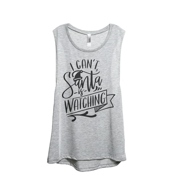 Santa Is Watching Women's Fashion Sleeveless Muscle Workout Yoga Tank Top Sport Grey X-Large
