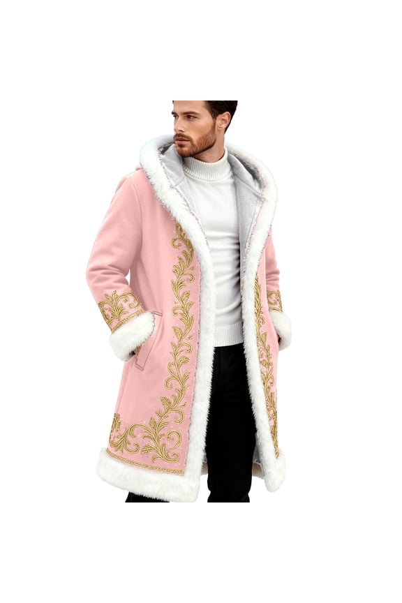 Santa Jacket for Men Trim Long Cardigan No Zippers Cozy Winter Comfortable Unisex Daily Warm Coats