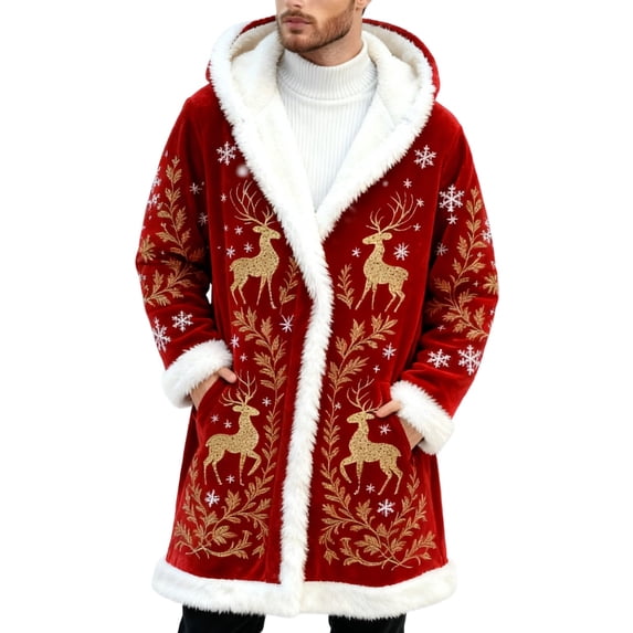 Santa Jacket Men Christmas Unisex Long Cardigan Fuzzy Flannel Jackets Winter Warm Coat Xmas Holiday