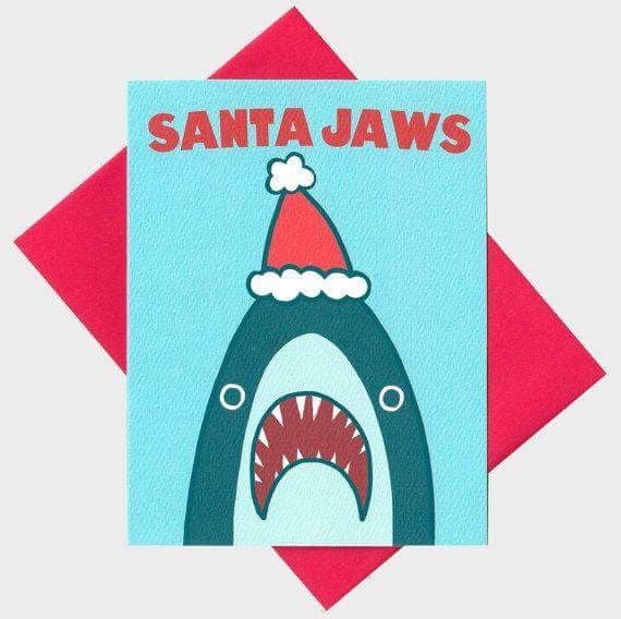 Santa Jaws Holiday Card Fun Shark Design with Santa Hat Perfect for Christmas Greetings Blank Inside, Envelope Included