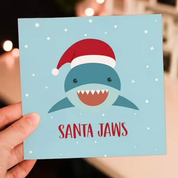 Santa Jaws Holiday Card – Funny Shark Design with Santa Hat – Blank Inside, Perfect for Christmas Greetings – Includes Envelope