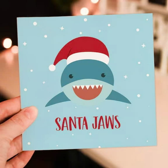 Santa Jaws Holiday Card  Funny Shark Design with Santa Hat  Blank Inside, Perfect for Christmas Greetings  Includes Envelope