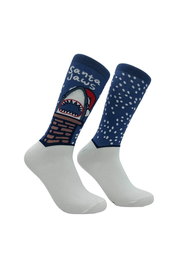 Santa Jaws Socks Funny Sarcastic Christmas Graphic Novelty Shark Footwear for Men