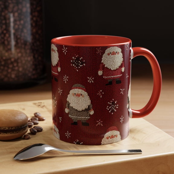 Santa Knit Mug, Cute Christmas Santa Claus Sweater Coffee Mug, Cozy Winter Christmas Cup, Red Santa Pattern Cup, Hot Cocoa Tea Cup