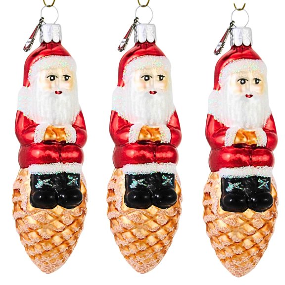 Santa Land 4.50In Nostalgic Nick Set Of 3 Copper Pinecones, Glass, Santa European 26O1020