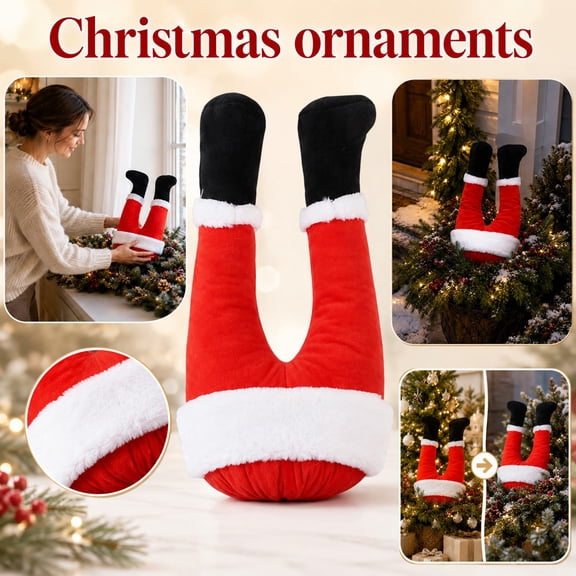 Santa Legs Christmas Tree Decorations Animated Santa Legs Indoor Stuck in The Tree Decor Fake Leg Stuck Tree Toppers Xmas Holiday Decorations Fireplace Ornaments Red