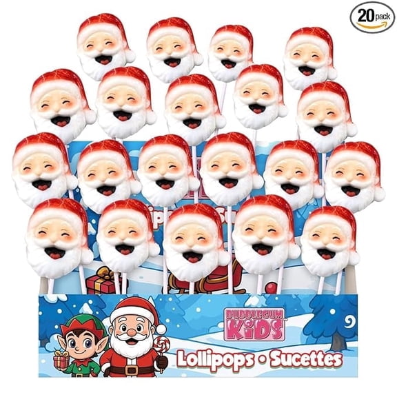 Bubblegum Kids Santa Claus Jumbo Lollipops, Hand Crafted Candy for Kids, 20-Pack