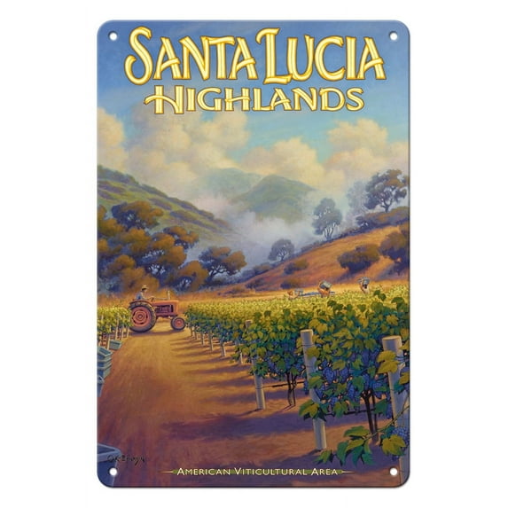 Santa Lucia Highlands Wineries - Boekenoogen Winery - California Vineyards Wine Country Art by Kerne Erickson - 8 x 12 inch Vintage Metal Tin Sign