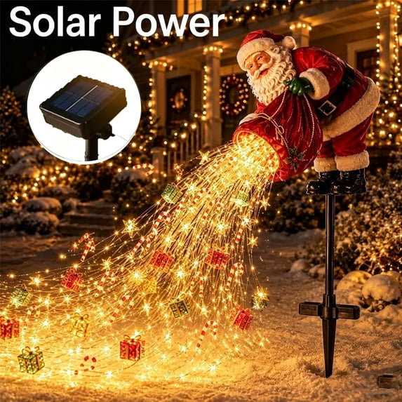 Santa Magic Pour– Flowing LED Christmas Garden Light, Solar Stake with Flowing LED Effect for Outdoor Garden, Lawn, Patio, Pathway, Christmas Decor