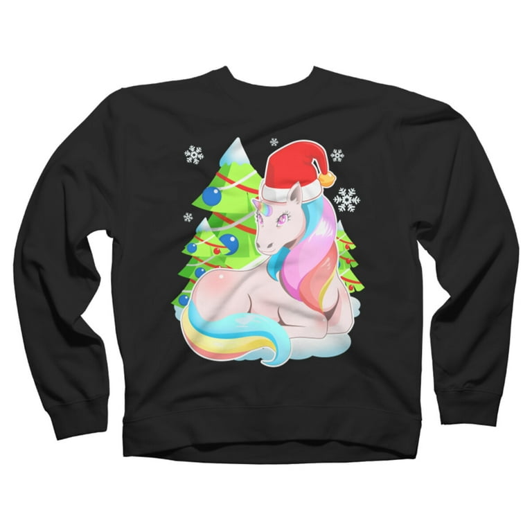 Santa Magical Fantasy Unicorn Christmas T Shirt Black Graphic Crew Neck Sweatshirt Design By Humans 2XL