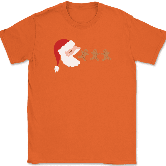 Santa Man T-Shirt Funny Christmas Video Game Claus Cookie Humor Graphic Tee - Orange, XL