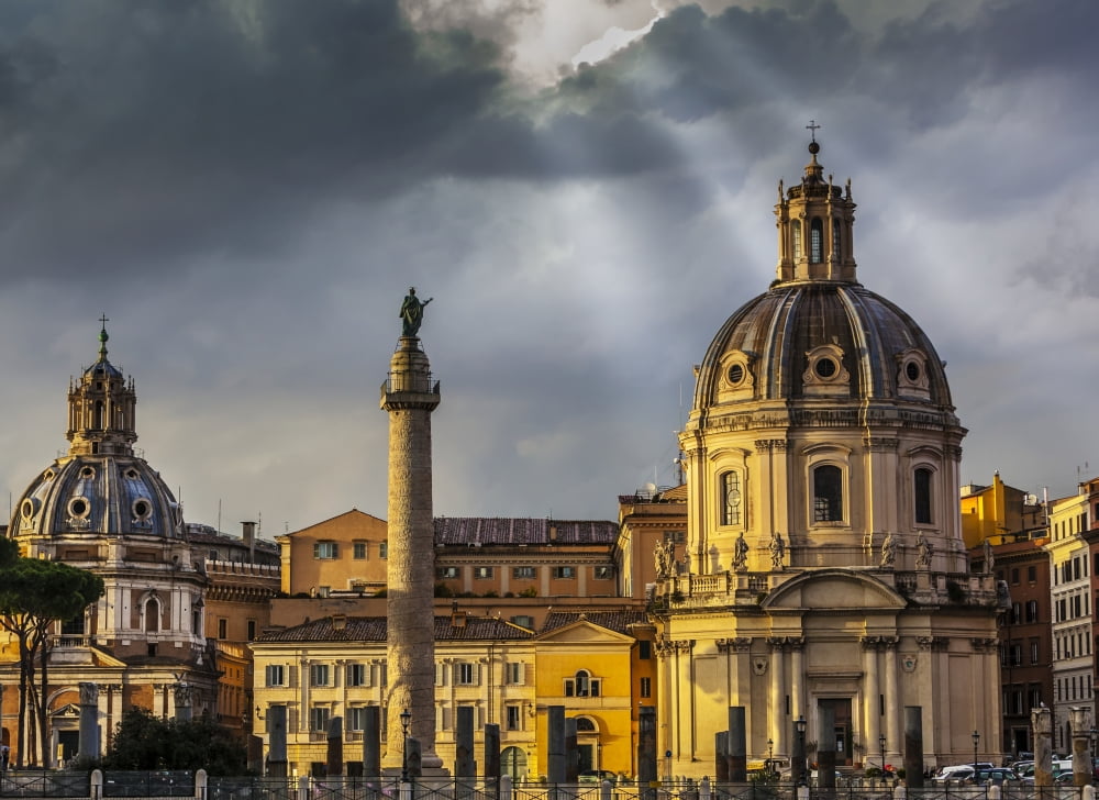 Santa Maria di Loreto Church and Trajans Column Rome Italy Canvas Art - Reynold Mainse Design Pics (18 x 13)