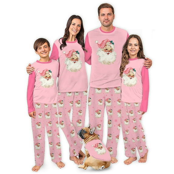 Santa Matching Family Christmas Pajamas Pink, Soft Cotton-Poly Blend, Extended Sizes