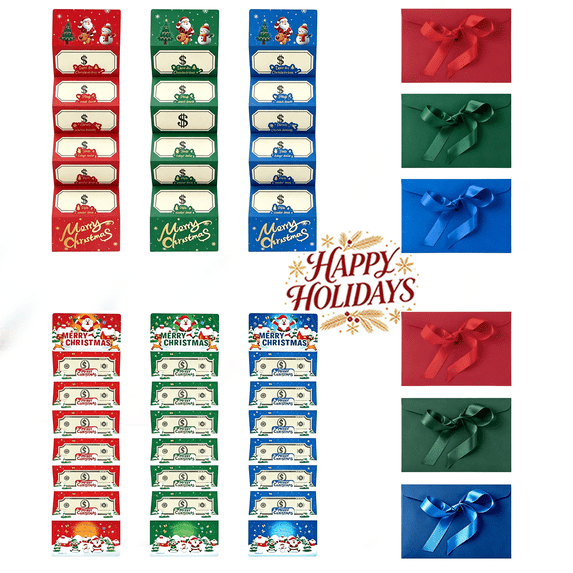 Santa Merry Christmas Money Holder, 6 Slots Cash Gift Envelope, Xmas Dollar Bill Holding Card, Festive Holiday Cash Pocket for Family, Friends, Christmas Party, Home Gathering Holiday Gift Supplies