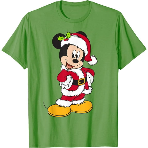 Santa Mickey Mouse Holiday Christmas DTG Print Unisex T-Shirt,Lime Color,Size XL