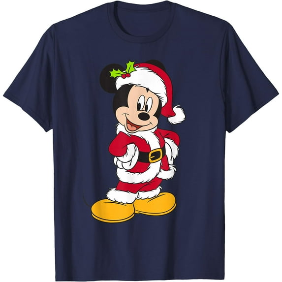 Santa Mickey Mouse Holiday Christmas DTG Print Unisex T-Shirt,Navy Color,Size 5XL