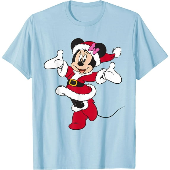 Santa Minnie Mouse Holiday Christmas DTG Print Unisex T-Shirt,Light Blue Color,Size YS