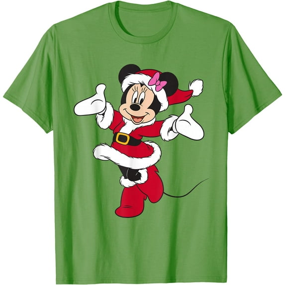 Santa Minnie Mouse Holiday Christmas DTG Print Unisex T-Shirt,Lime Color,Size 5-6T