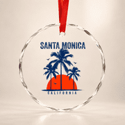 Santa Monica Beach California Ocean Surfing Surfboarding Glass Ornament