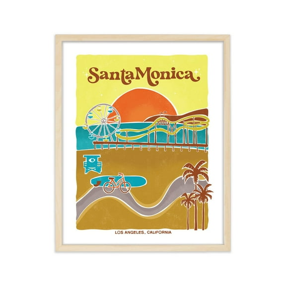 Santa Monica Beach Pacific Park Retro Travel Poster, California Vintage Wall Art Print, Beach Surfing Wall Art, Modern Wall Decor, 24x36 UNFRAMED