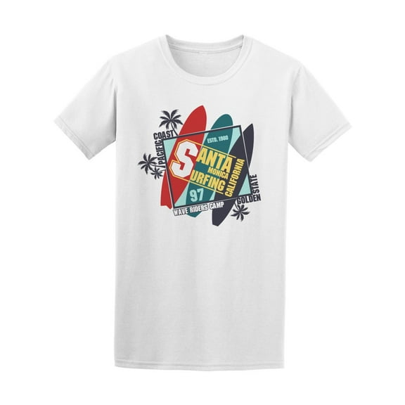 Santa Monica Beach Surfers Board T-Shirt Men -Image by Shutterstock, Male Medium