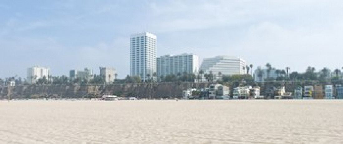 Santa Monica Beach with buildings in the background California USA Canvas Art - Panoramic Images (30 x 13)