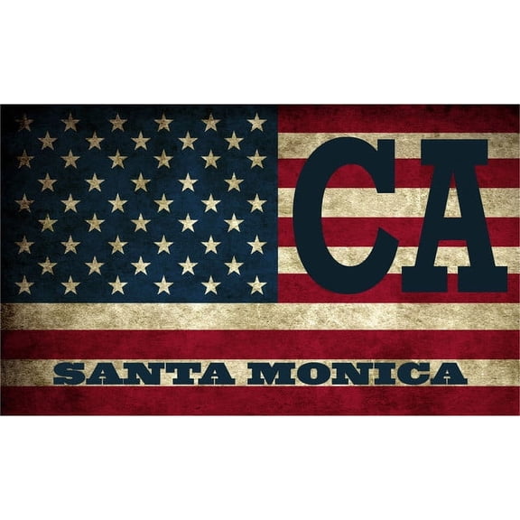 Santa Monica CA California Los Angeles County Vintage US Flag Decal Bumper Sticker 3M Vinyl 3" x 5"
