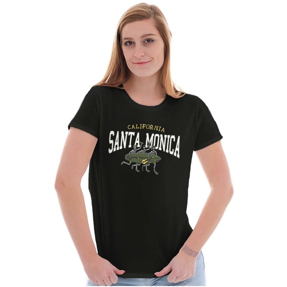 Santa Monica CA Surfing Skeletons Womens Slim Fit Graphic Tee Brisco Brands S