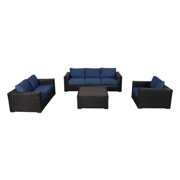 Santa Monica Deep Seating Set in Espresso Brown Frame/Navy Cushion