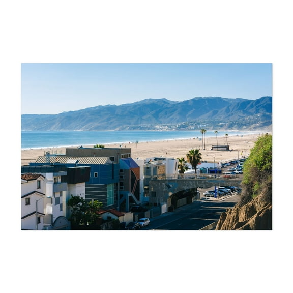 The Santa Monica Mountains from Palisades Park - Los Angeles California Photography Beach Coastal Ocean Palm Tree Architecture Beach House Scenic Unframed Wall Art Print 20 x 28 inches