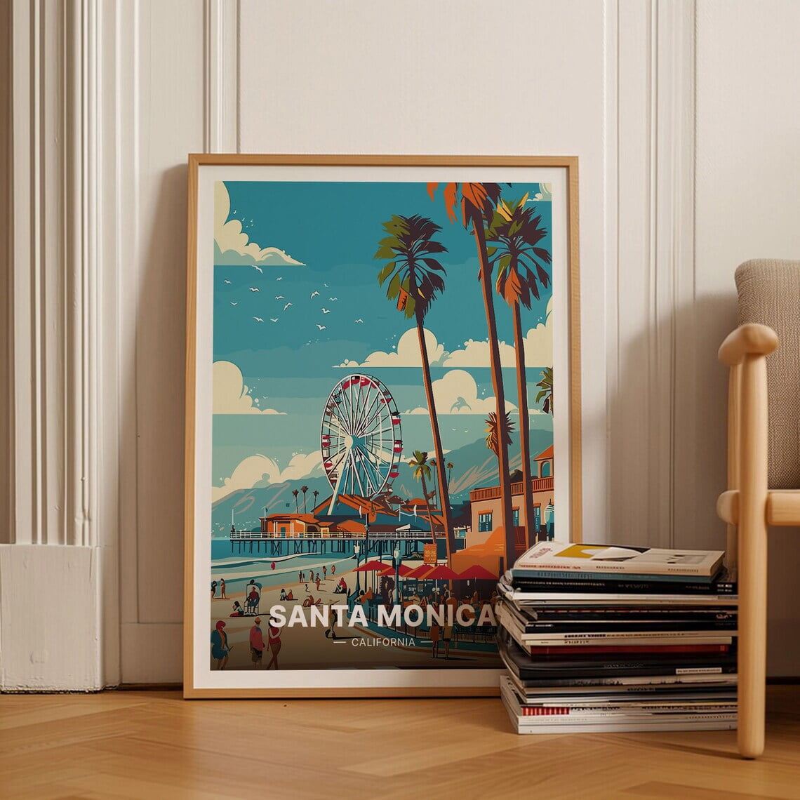 Santa Monica Pier Poster – California Beach Art Print, Los Angeles Coastal Wall Decor