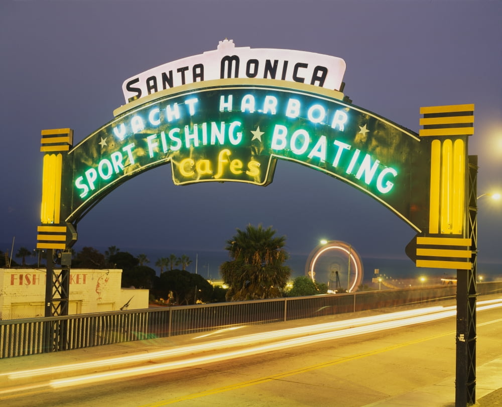 Santa Monica Pier Sign Santa Monica CA Canvas Art - Panoramic Images (29 x 36)