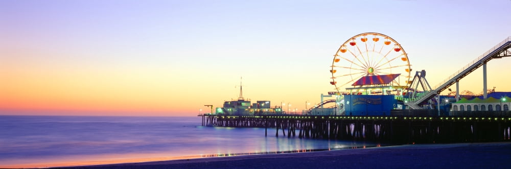 Santa Monica Pier at sunset California Canvas Art - Panoramic Images (36 x 12)