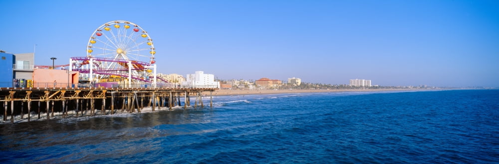 Santa Monica Pier with Ferris wheel Santa Monica California Canvas Art - Panoramic Images (36 x 12)