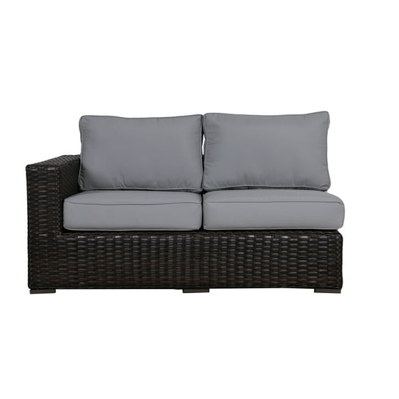 Santa Monica Right End Sectional in Tan Fabric Espresso Brown Frame/Gray Cushion