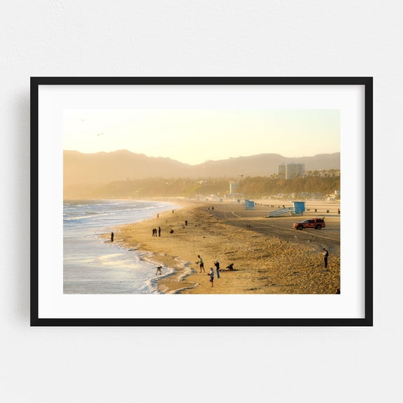Santa Monica Shoreline 01 - Santa Monica California Photography Beach Coast Sunset Seaside Ocean Scenic Summer Black Framed Wall Art Print 5 x 7 inches